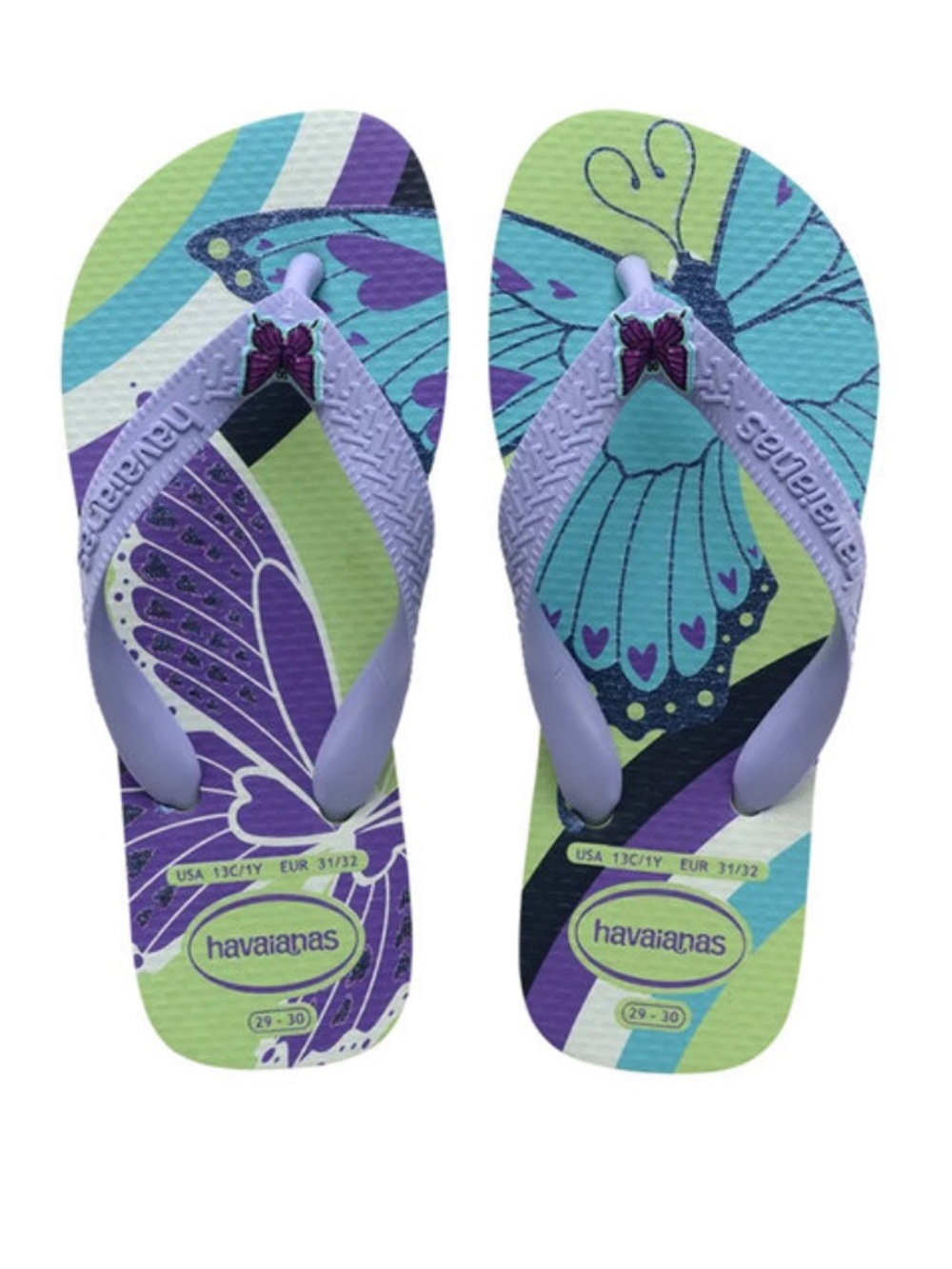 Havaianas Girls Fantasy Lilac Butterfly Flip Flops - Purple/Green